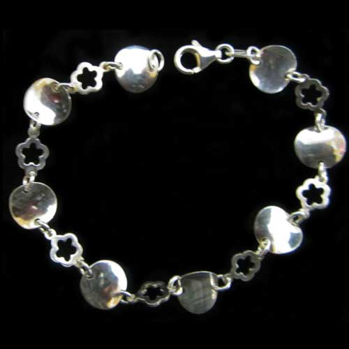Imagen pulseras plata  motivo flores